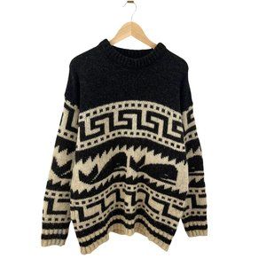 COPY - Friends of the Earth Size L Pure Wool Made in UK Whale Greek Key Sweater